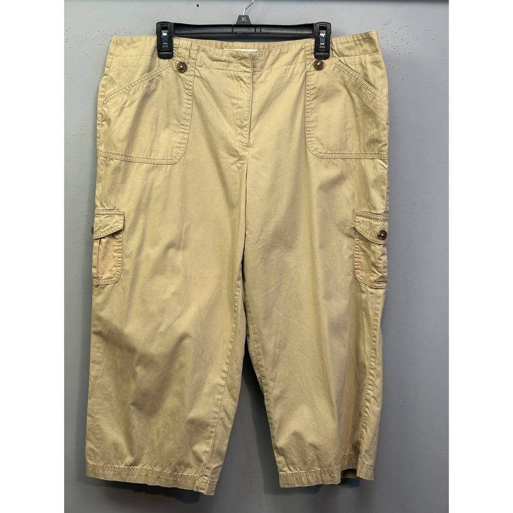 Chaus Cargo Capri Pants Womens 16 Khaki Tan Cotton Cropped Utility Neutral